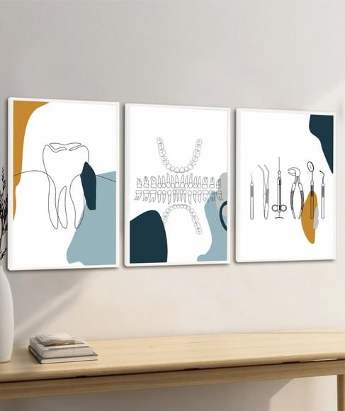 Kit Quadros Consultório Dentista Odontologia Moldura e Vidro