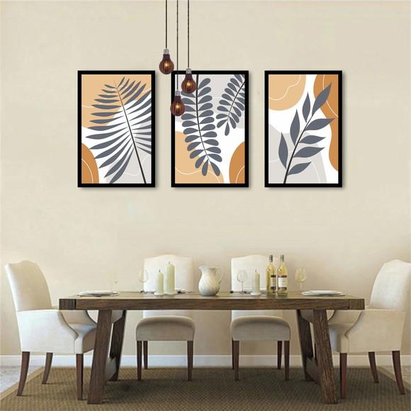 Kit Quadros Decorativos Abstrato Folhagem Para Sala Moldura