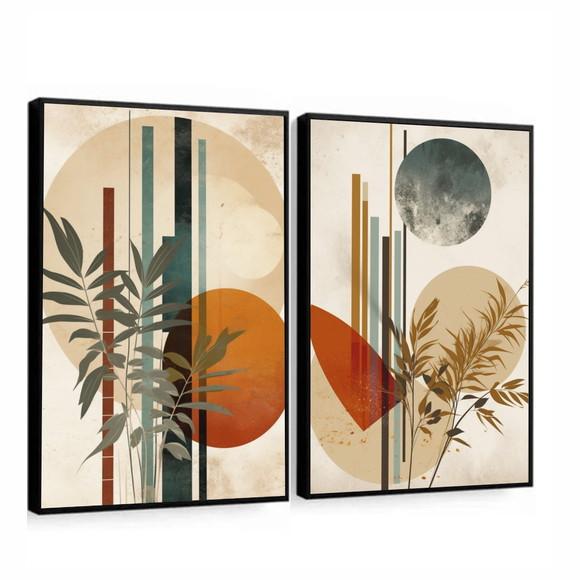 Kit Quadros Decorativos Abstrato Folhas Moderna Sala Moldura