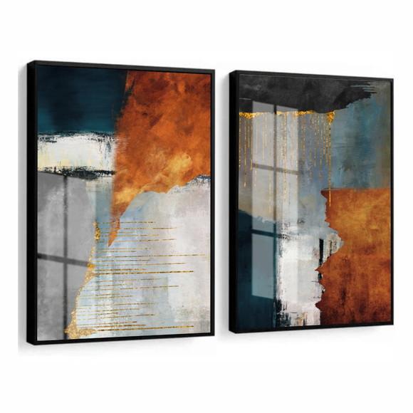 Kit Quadros Decorativos Abstrato Moderno 60x80 Moldura Vidro