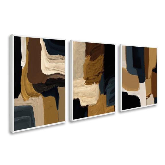 Kit Quadros Decorativos Abstrato Moderno Boho Marrom Moldura