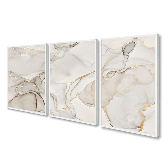 Kit Quadros Decorativos Abstrato Moderno Claro Gold Moldura
