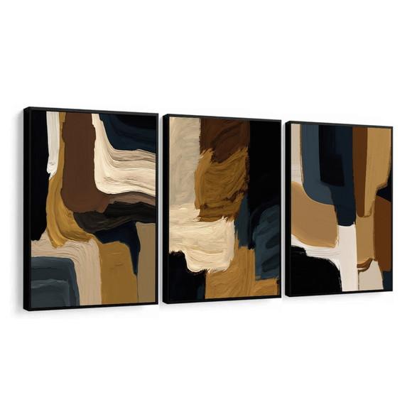 Kit Quadros Decorativos Abstrato Moderno Marrom Boho Moldura