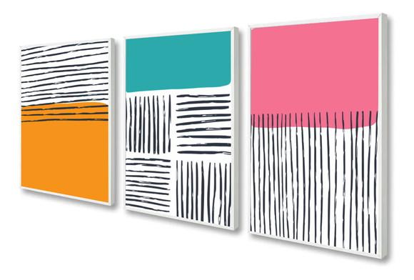 Kit Quadros Decorativos Abstrato Moderno Para Sala Moldura