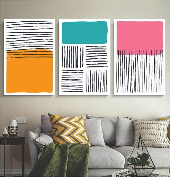 Kit Quadros Decorativos Abstrato Moderno Para Sala Moldura