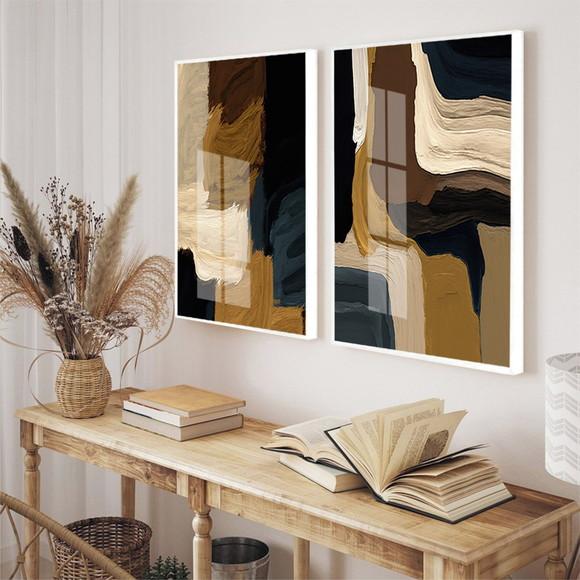 Kit Quadros Decorativos Abstrato Tons Pastéis Moldura Vidro