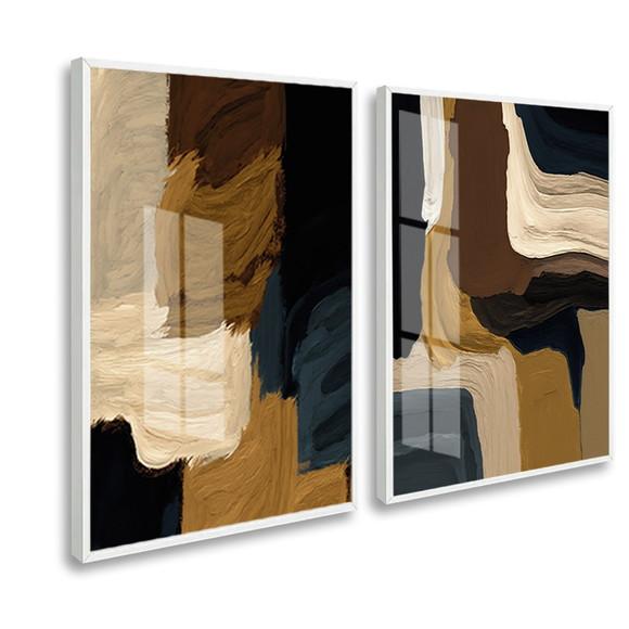 Kit Quadros Decorativos Abstrato Tons Pastéis Moldura Vidro