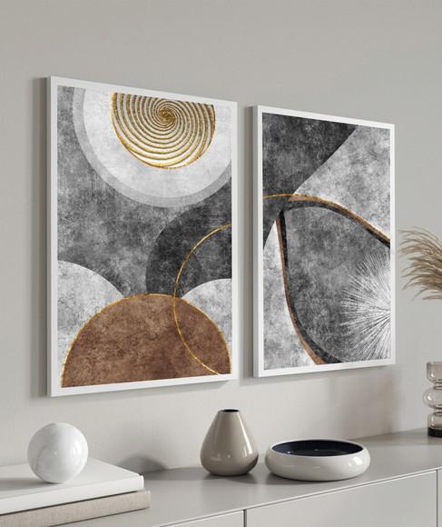 Kit Quadros Decorativos Abstratos Para Sala Modernos Moldura