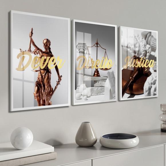 Kit Quadros Decorativos Advogado Escritório Frases com Vidro
