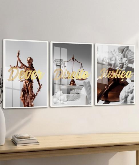 Kit Quadros Decorativos Advogado Escritório Frases com Vidro