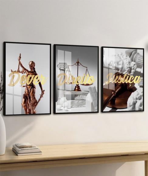 Kit Quadros Decorativos Advogado Escritório Frases com Vidro