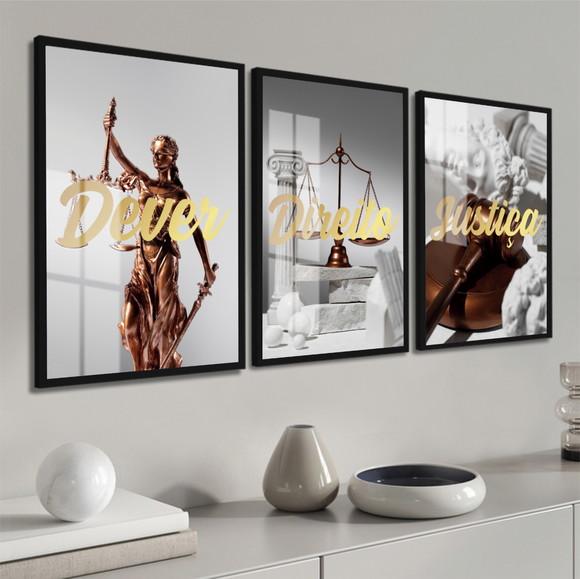 Kit Quadros Decorativos Advogado Escritório Frases com Vidro