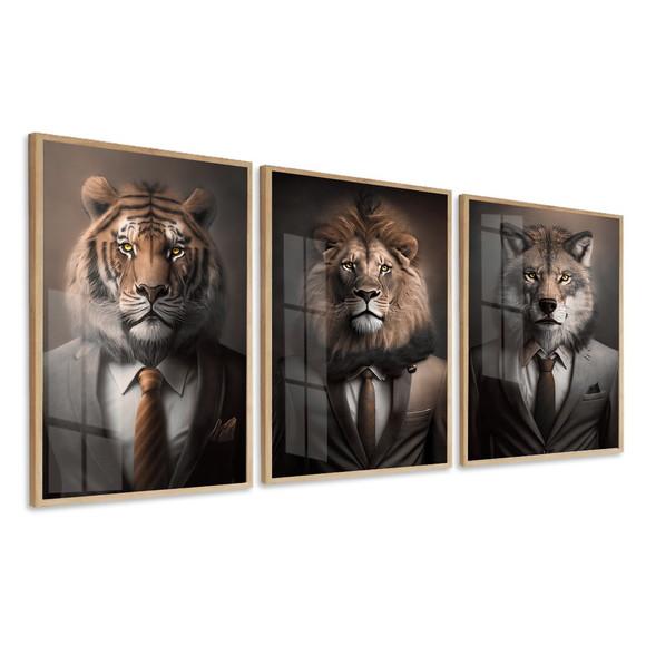 Kit Quadros Decorativos Animais Motivacional Moldura e Vidro