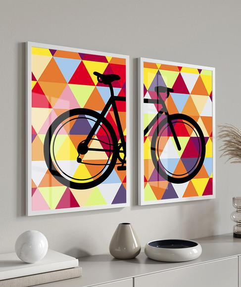 Kit Quadros Decorativos Bicicleta Quarto Sala Moldura Vidro