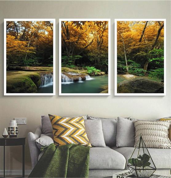 Kit Quadros Decorativos Cachoeira Paisagem Natureza Moldura