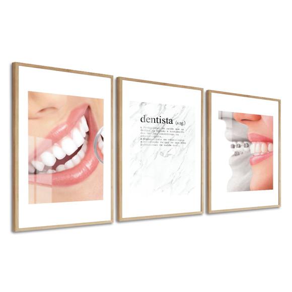 Kit Quadros Decorativos Consultório Dentista Moldura e Vidro
