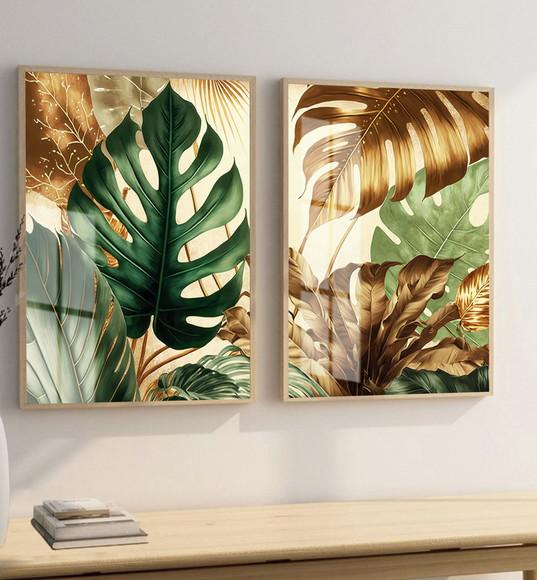 Kit Quadros Decorativos Costela Adão Dourada Moldura e Vidro