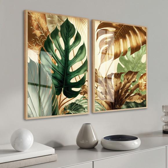 Kit Quadros Decorativos Costela Adão Dourada Moldura e Vidro