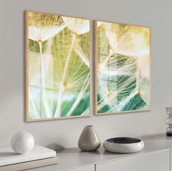 Kit Quadros Decorativos Dente de Leão Moderno Moldura Vidro