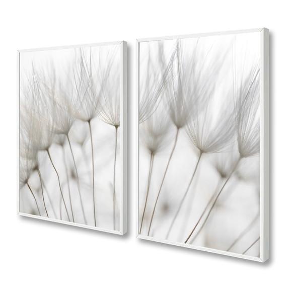 Kit Quadros Decorativos Dente De Leão Preto e Branco Moldura