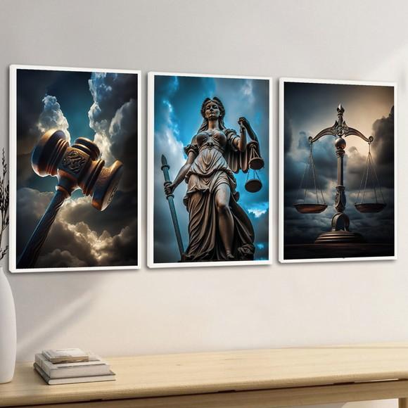 Kit Quadros Decorativos Escritório Advogado Deusa da Justiça