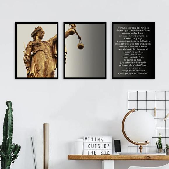 Kit Quadros Decorativos Deusa Da Justiça Escritório Moldura