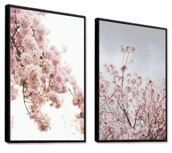 Kit Quadros Decorativos Flor De Cerejeira Moldura e Vidro