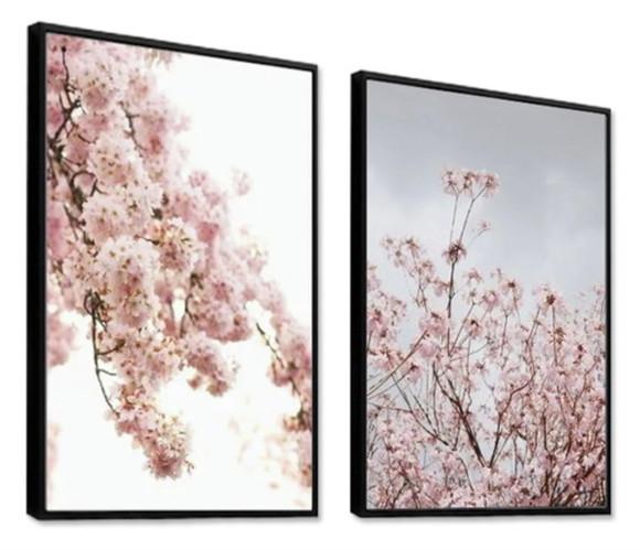 Kit Quadros Decorativos Flor De Cerejeira Para Sala Moldura