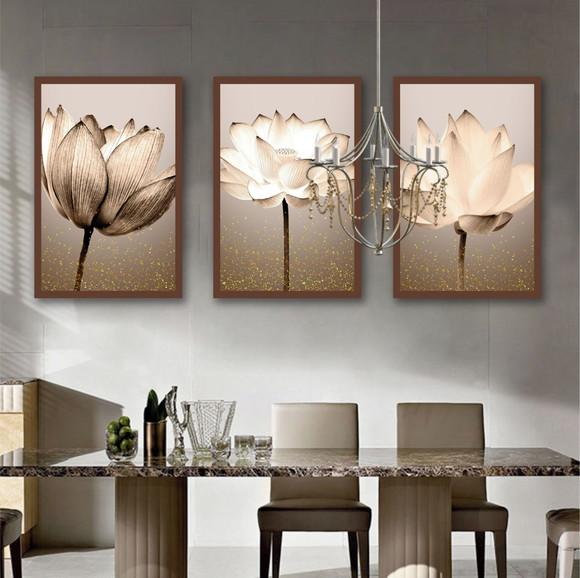 Kit Quadros Decorativos Flores para Sala Quarto com Moldura