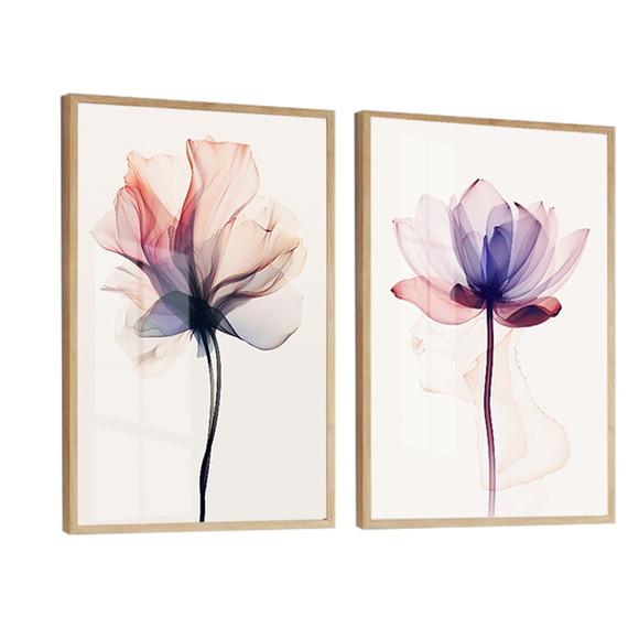 Kit Quadros Decorativos Flores Rosa Sala Moderna Luxo Vidro