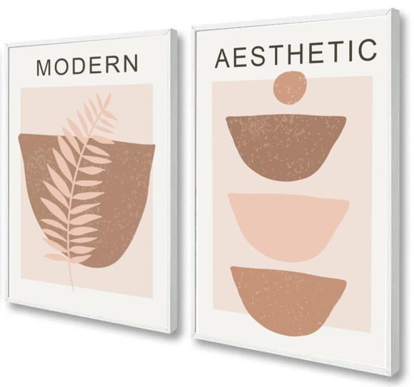 Kit Quadros Decorativos Folhagem Abstrato Terracota Moldura
