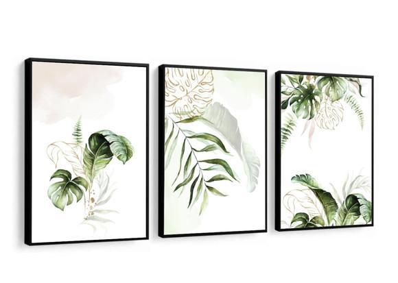 Kit Quadros Decorativos Folhagem Verde Para Sala Com Moldura