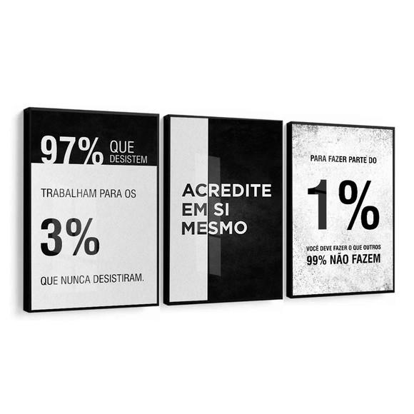 Kit Quadros Decorativos Frase Motivacional Escritório Vidro