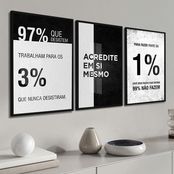 Kit Quadros Decorativos Frase Motivacional Escritório Vidro
