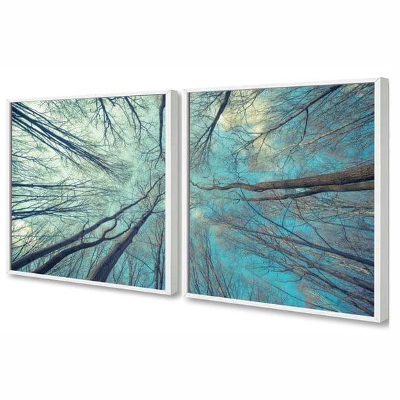 Kit Quadros Decorativos Galhos Céu Azul Paisagem Com Moldura
