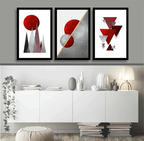 Kit Quadros Decorativos Geométrico Sala Quarto Casa Moldura