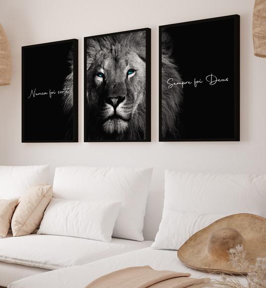 Kit Quadros Decorativos Leão Nunca Foi Sorte Frases Moldura