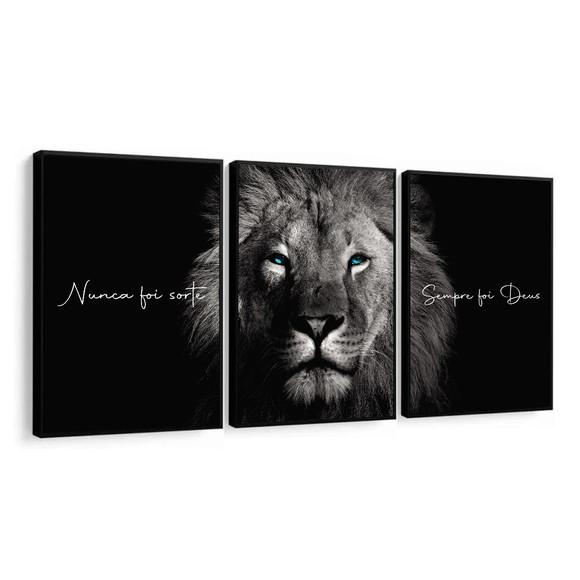 Kit Quadros Decorativos Leão Nunca Foi Sorte Frases Moldura