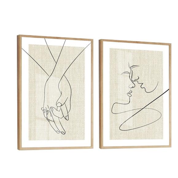 Kit Quadros Decorativos Moderno Quarto Casal Moldura e Vidro