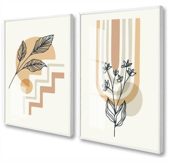 Kit Quadros Decorativos Moderno Abstrato Com Moldura e Vidro