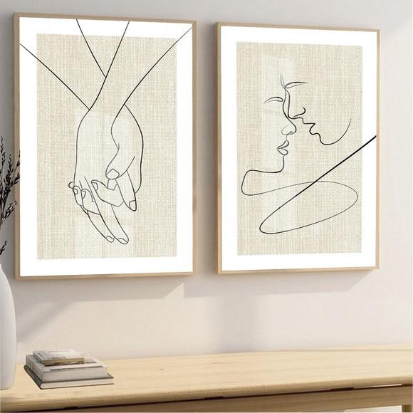 Kit Quadros Decorativos Moderno Quarto Casal Moldura e Vidro