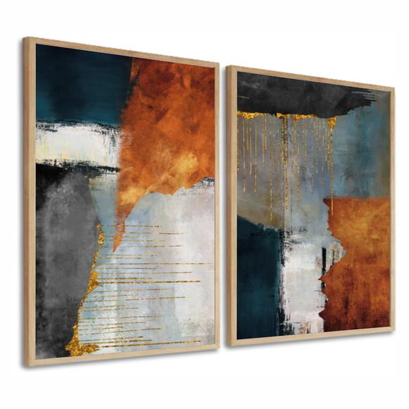 Kit Quadros Decorativos Modernos Abstratos Para Sala Moldura