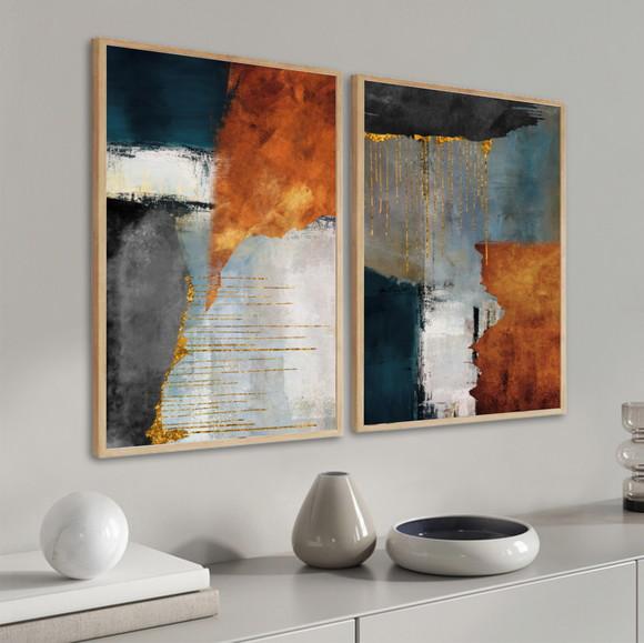 Kit Quadros Decorativos Modernos Abstratos Para Sala Moldura