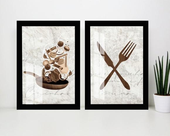 Kit Quadros Decorativos Modernos Cozinha Vidro e Moldura