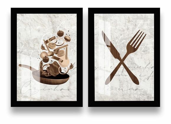 Kit Quadros Decorativos Modernos Cozinha Vidro e Moldura