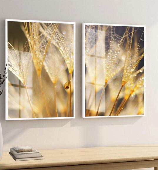 Kit Quadros Decorativos Modernos Dente de Leão Vidro Moldura