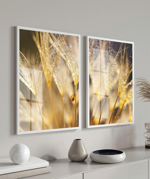 Kit Quadros Decorativos Modernos Dente de Leão Vidro Moldura