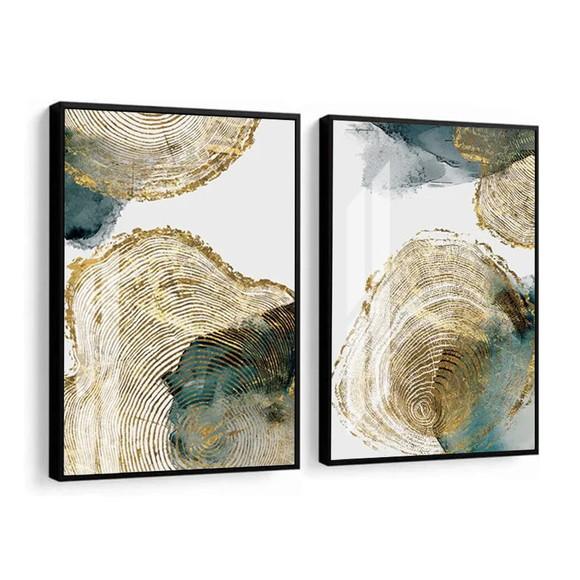 Kit Quadros Decorativos Modernos Dourado Com Moldura e Vidro