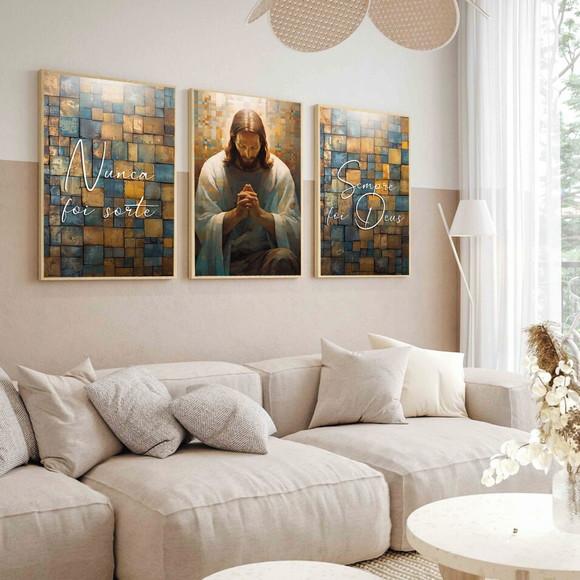 Kit Quadros Decorativos Modernos Jesus Cristo Frases Moldura