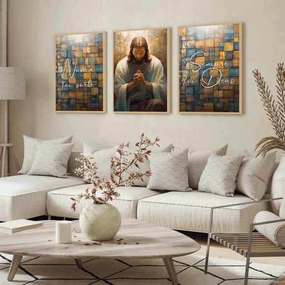 Kit Quadros Decorativos Modernos Jesus Cristo Frases Moldura